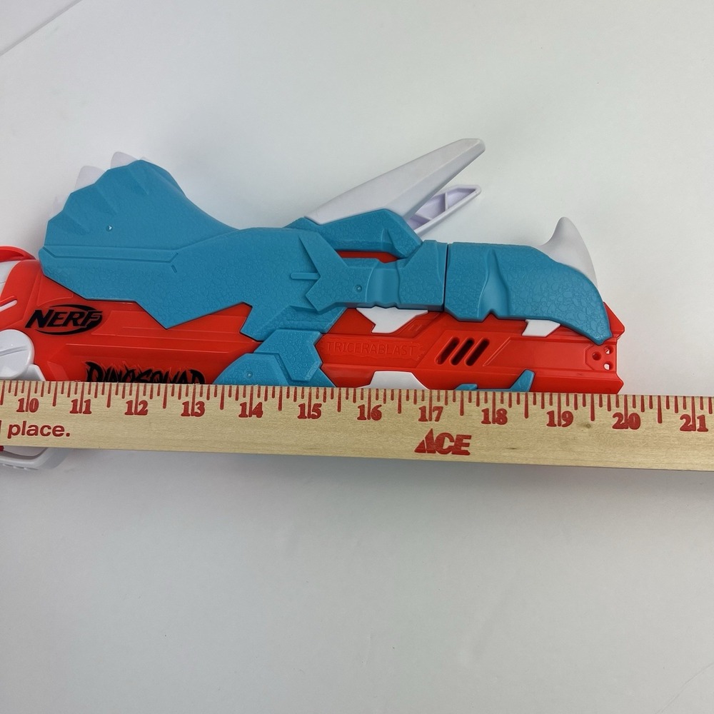 Nerf‎ DinoSquad Tricera-Blast Dart Blaster Dinosaur Toy Gun Blue Red 2020 Hasbro - Picture 9 of 9